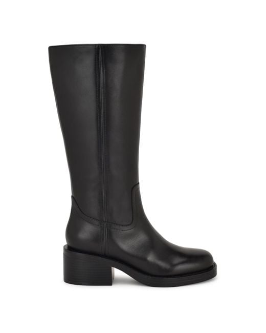 Nine West Black Broklyn Tall Leather Block Heel Boots