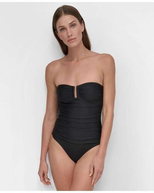 DKNY Black Shirred One-piece Swimsuit
