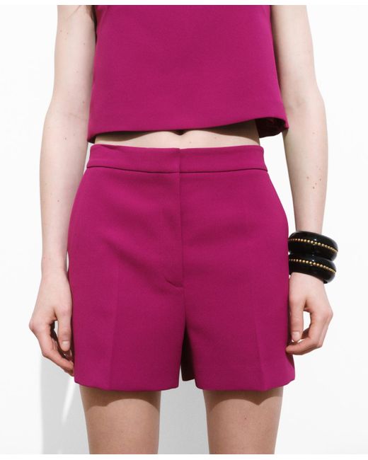 Mango Pink Straight Mid-rise Shorts