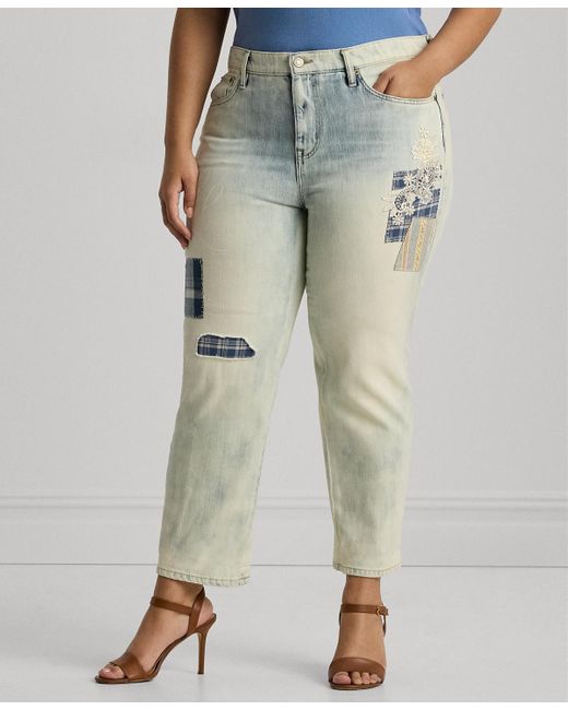 Lauren by Ralph Lauren Blue Plus Size Mid-rise Tapered Patchwork Jeans