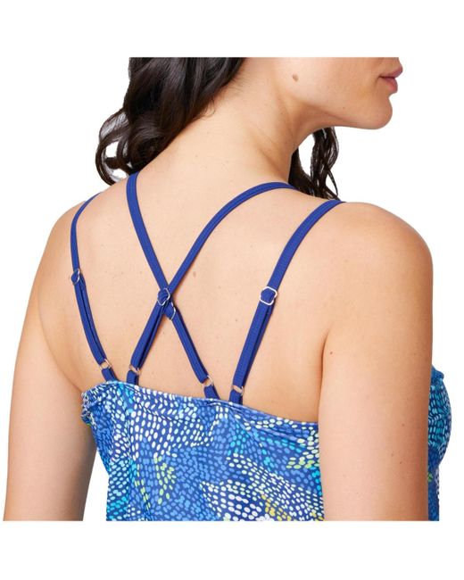 Free Country Blue Double Strap Cut Out Blouson Tankini Top