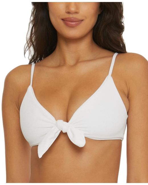 Becca White Modern Edge Convertible Ribbed Bikini Top