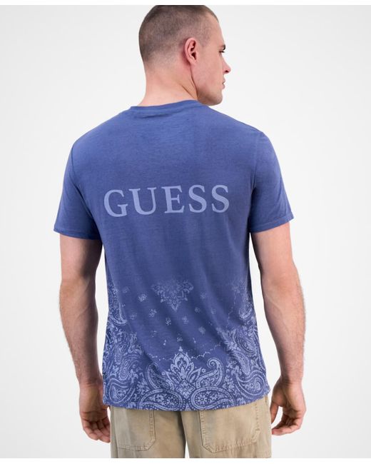 Guess Blue Short Sleeve Paisley Burnout Crewneck T-shirt for men