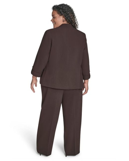 Calvin Klein Brown Plus Size Notch-lapel 3/4-sleeve Jacket