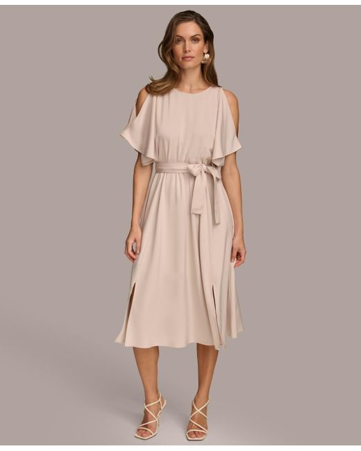 Donna Karan Natural Cold-shoulder A-line Dress