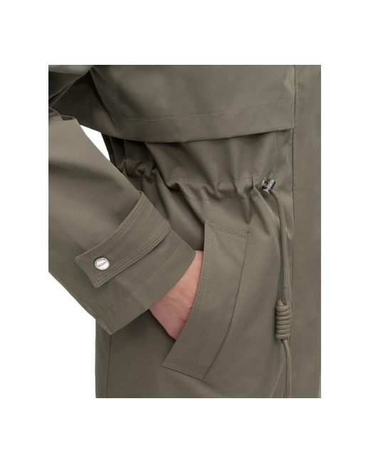 DKNY Gray Hooded Zip-front Long Anorak Coat