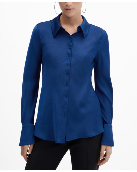 Mango Satin Textured Shirt in Blue | Lyst