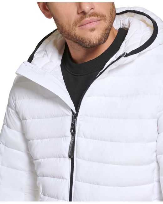 Calvin Klein White Hooded & Quilted Packable Jacket for men