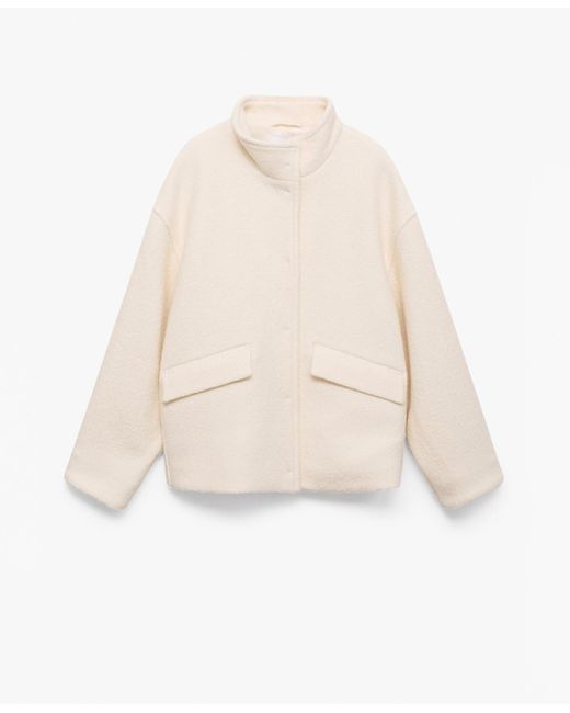 Mango White High Collar Wool Jacket