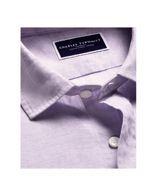 Charles Tyrwhitt Purple Slim-fit Button-down Linen Shirt for men