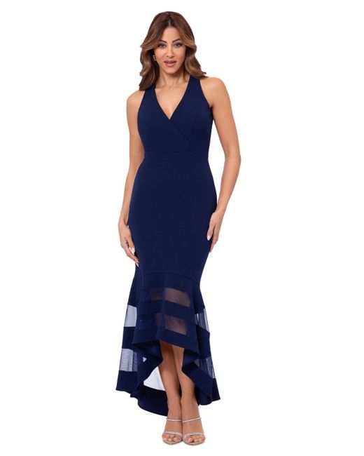 Xscape Blue Sleeveless High-low Midi Dress