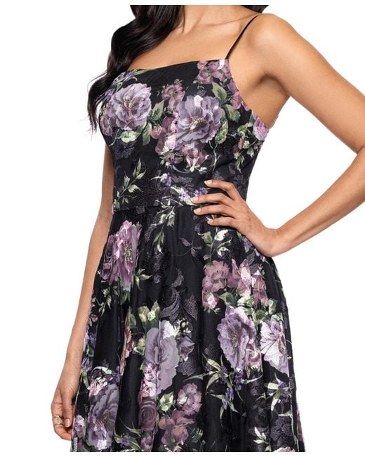 Betsy & Adam Black Floral-print Lace Sleeveless Dress