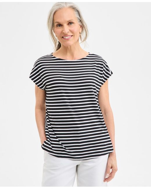 Style & Co. Blue Printed Mixed-media Short-sleeve Top