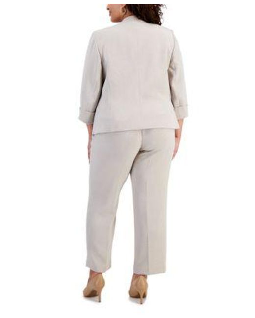Kasper White Plus Size Zip Pocket Jacket Cowlneck Top Slim Leg Pants