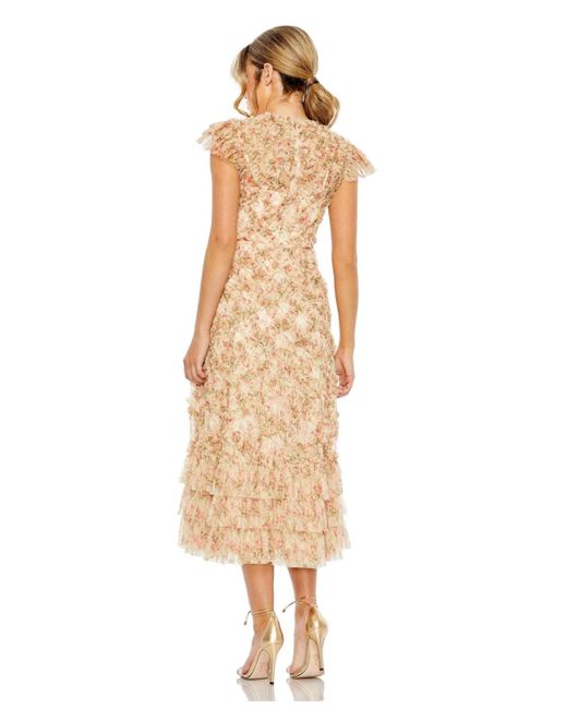 Mac Duggal Natural Ruffle Tiered Short Sleeve A Line Dress