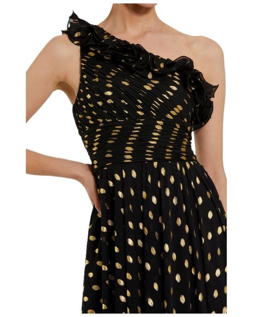 Mac Duggal Black One Shoulder Ruffle Chiffon Gown With Slit