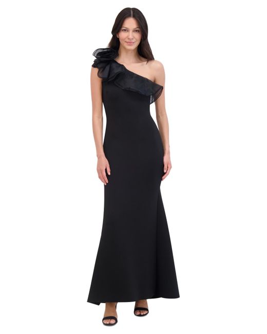 Eliza J One shoulder Rosette detail Evening Gown in Black Lyst