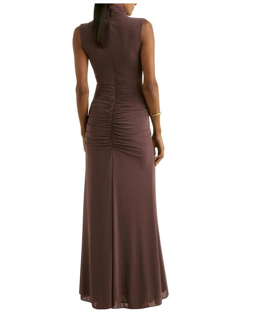 Reiss Brown Sheer Ruched Maxi Dress