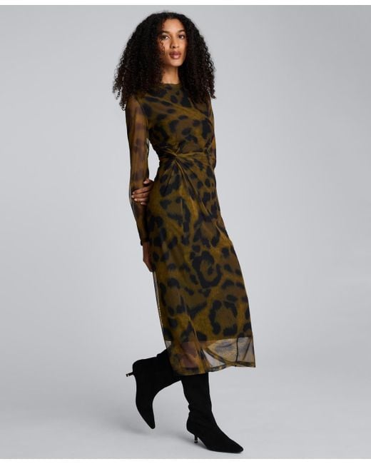 Kenneth Cole Long Sleeve Modern Printed Midi Dress | Lyst