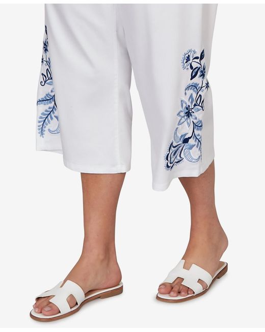 Ruby Rd White Plus Size Embroidered Hem Denim Capri Pants