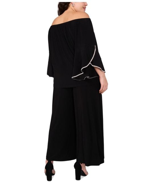 Msk Black Plus Size Off-the-shoulder Ruffle-sleeve Top