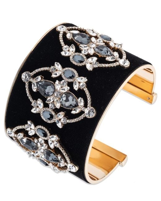 Givenchy Black Glass Stone Gold-tone Dynamic Velvet Cuff Bracelet