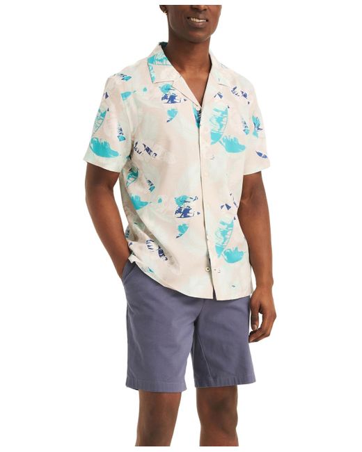 Nautica Blue Miami Vice Printed Short Sleeve Button-front Camp Shirt for men