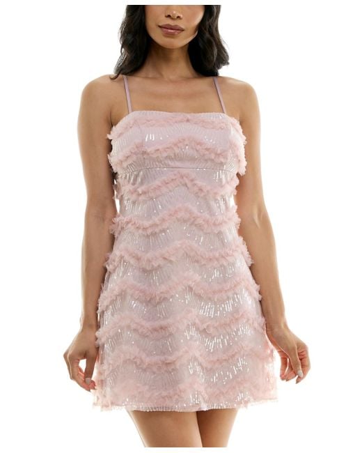 Speechless Pink Junoirs' Ruffled Sequined Empire-waist Dress