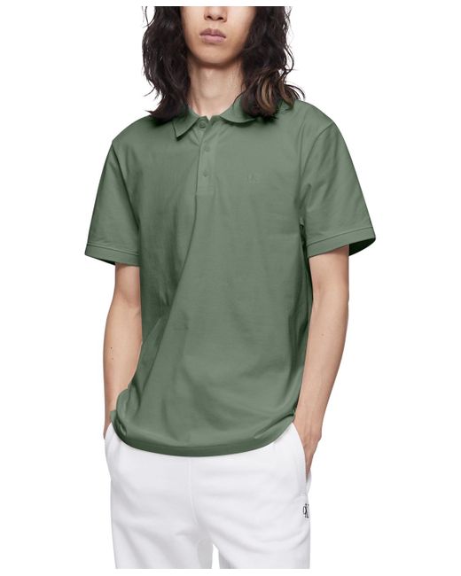 Calvin Klein Green Regular-fit Smooth Cotton Monogram Logo Polo Shirt for men