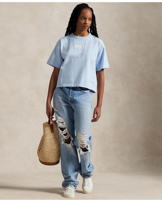Polo Ralph Lauren Blue Logo Cotton Jersey Crewneck Tee