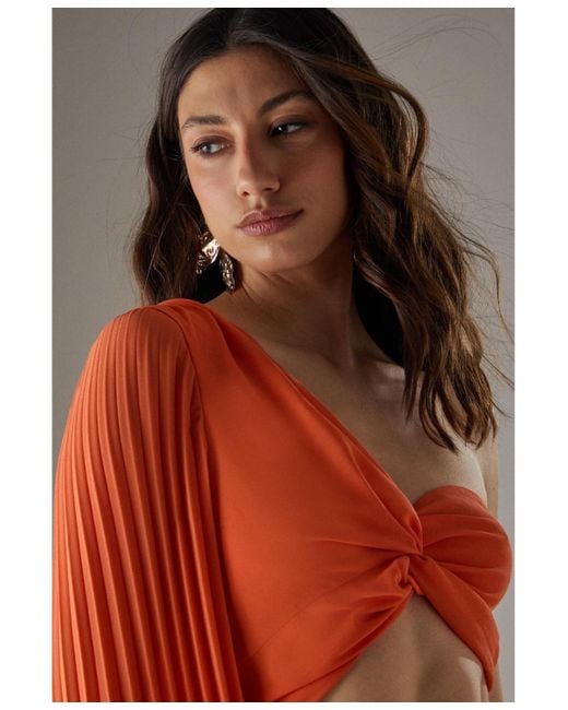 Warehouse Red Chiffon One Shoulder Cut Out Midi Dress