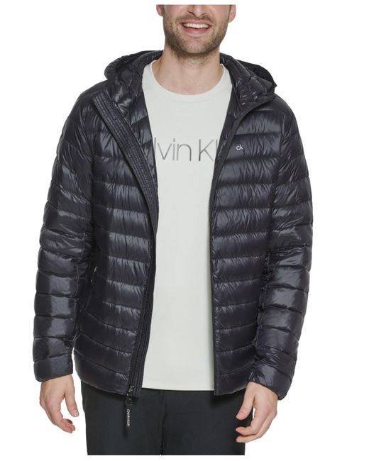 Calvin Klein Black Hooded Packable Down Jacket, Created For Macy's for men
