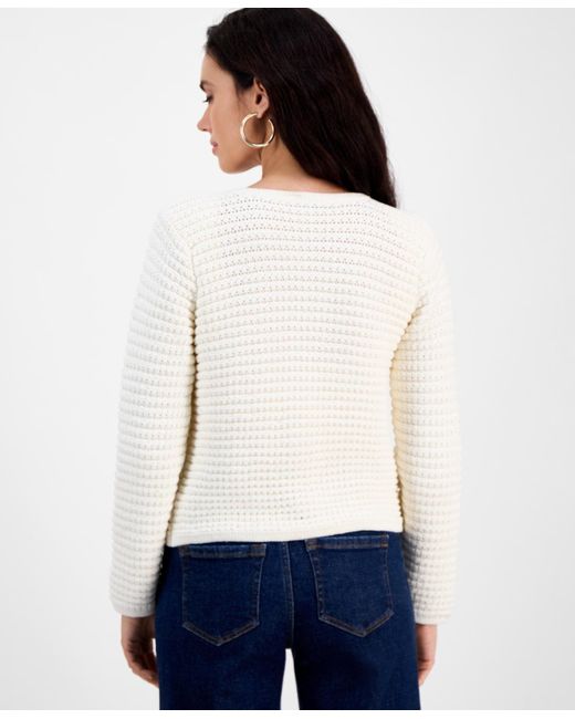 INC International Concepts White Petite Yarn-blend Button-down Cardigan Sweater
