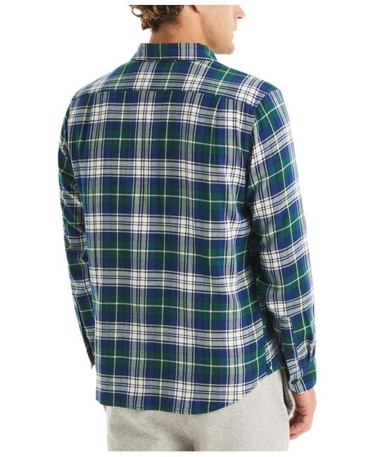 Nautica Blue Straight Collar Plaid Shirt for men