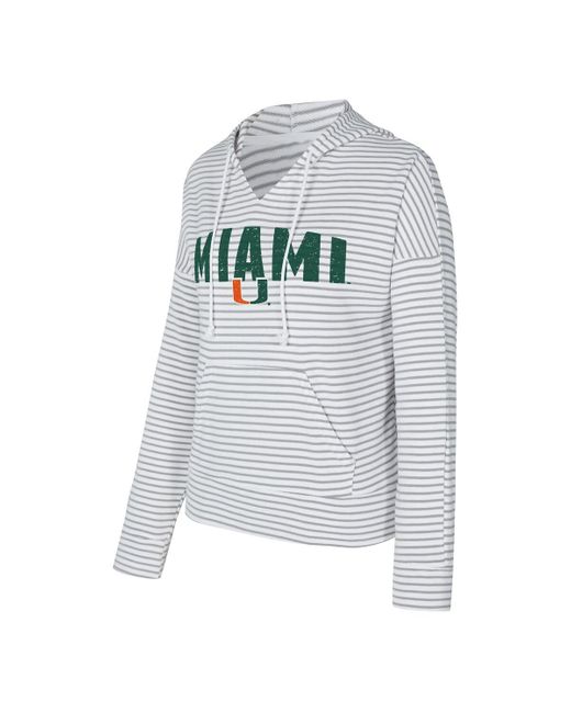 Concepts Sport White/gray Miami Hurricanes French Terry Striped V-neck Pullover Hoodie