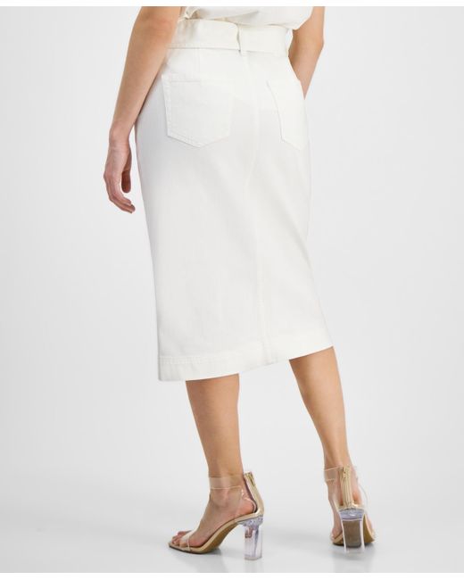INC International Concepts White Petite Denim Midi Skirt