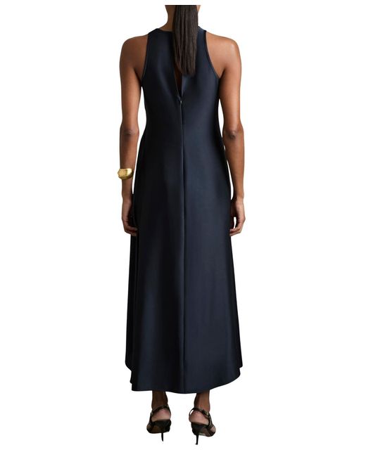 Reiss Blue Satin Shirred Midi Dress