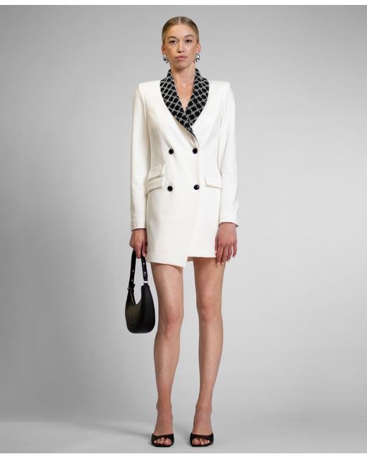 white mini blazer dress Six Stories Wrap Front 8 Womens Designed with long balloon sleeves and a high neckline Carissa Blazer Dress White