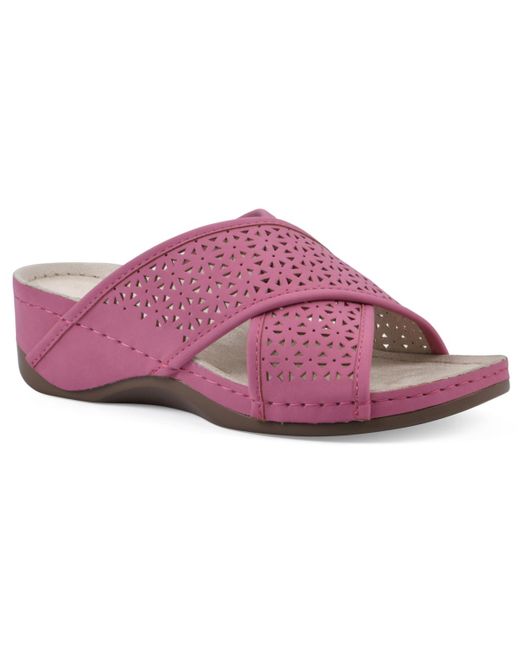 White Mountain Pink Collet Comfort Wedge Sandal