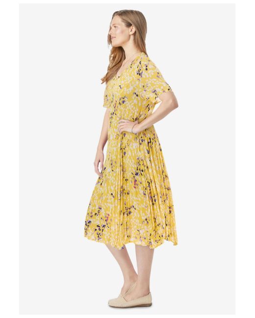 Woman Within Yellow Plus Size Within Short Crinkle Dress