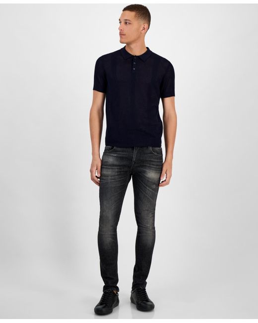 Guess Blue Mesh Stripe Elija Polo Shirt for men