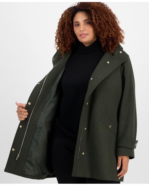 Michael Kors Green Michael Plus Size Hooded Coat