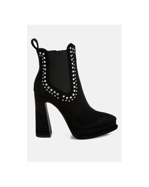 LONDON RAG Black Dalton Studs Embellished High Ankle Boots