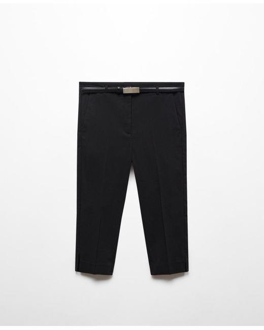 Mango Black Belted Capri Trousers