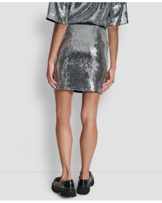 DKNY Blue Sequins Pull-on Mini Skirt