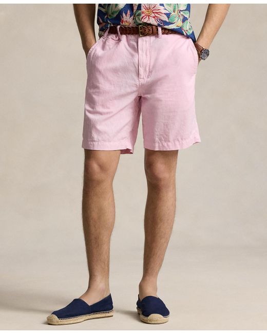 Polo Ralph Lauren Pink 8.5" Straight-fit Linen Cotton Chino Shorts for men