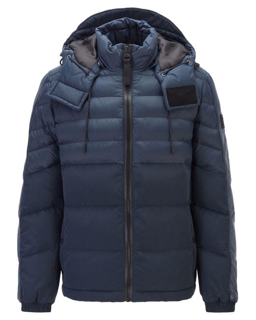 BOSS by Hugo Boss Blue Lightweight Jacket In Water Repellent Fabric With Removable Hood for men