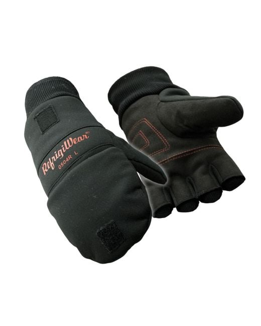 Refrigiwear Black Fleece Lined Fiberfill Insulated Softshell Convertible Mitten Gloves for men