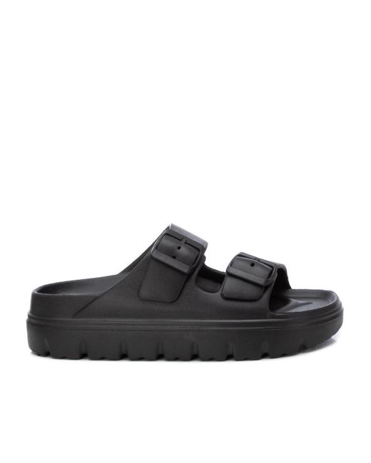 Xti Black Rubber Flat Sandals By