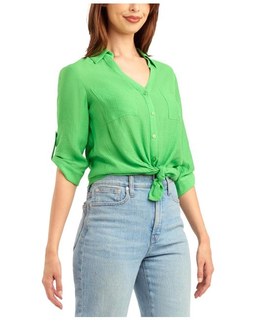 Bcx Green Textured Button-front Top